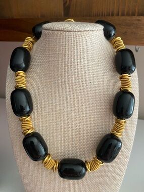 Anne Klein Black and Gold Beaded Statement Necklace